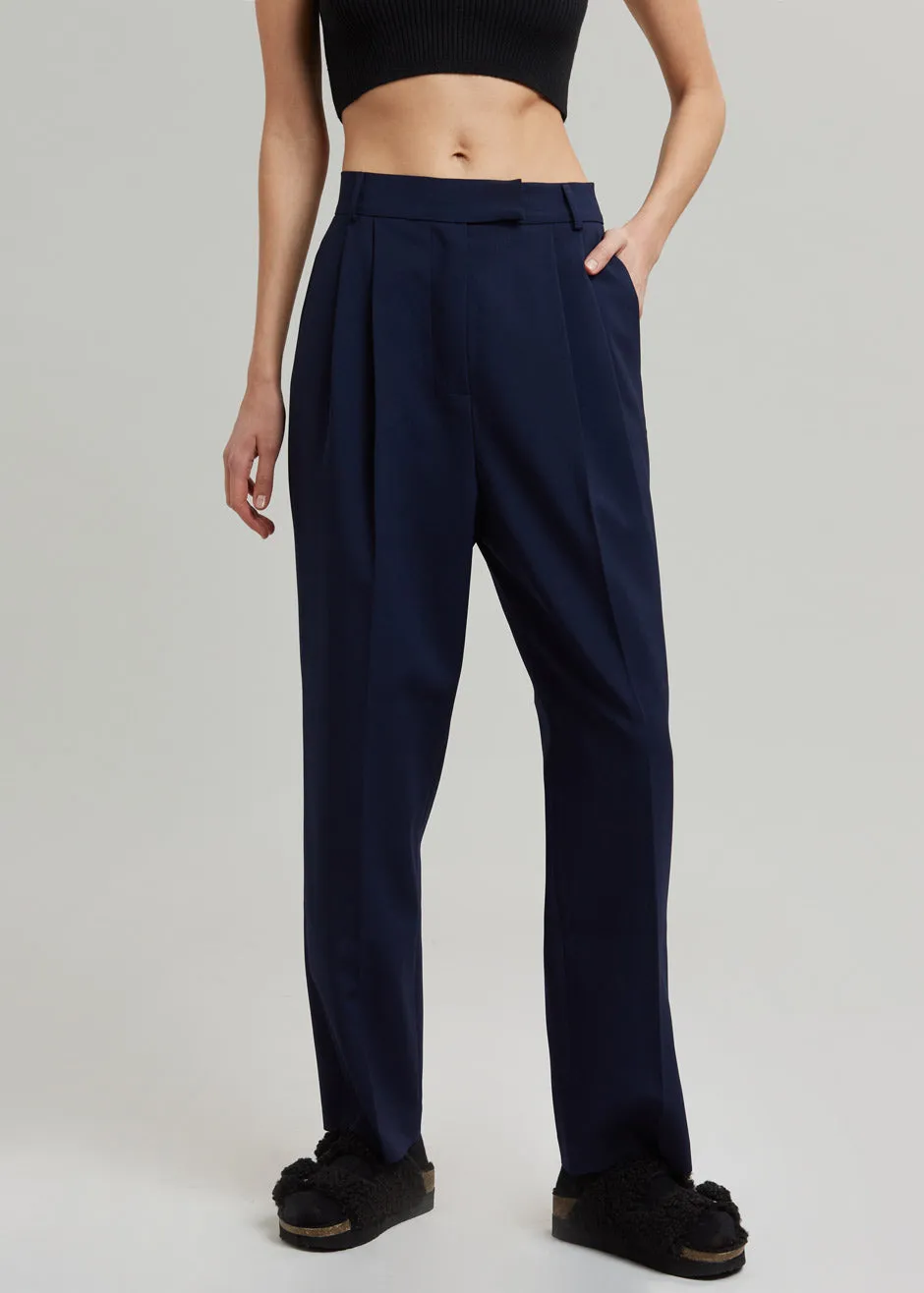 Bea Pleated Suit Pants - Midnight Blue