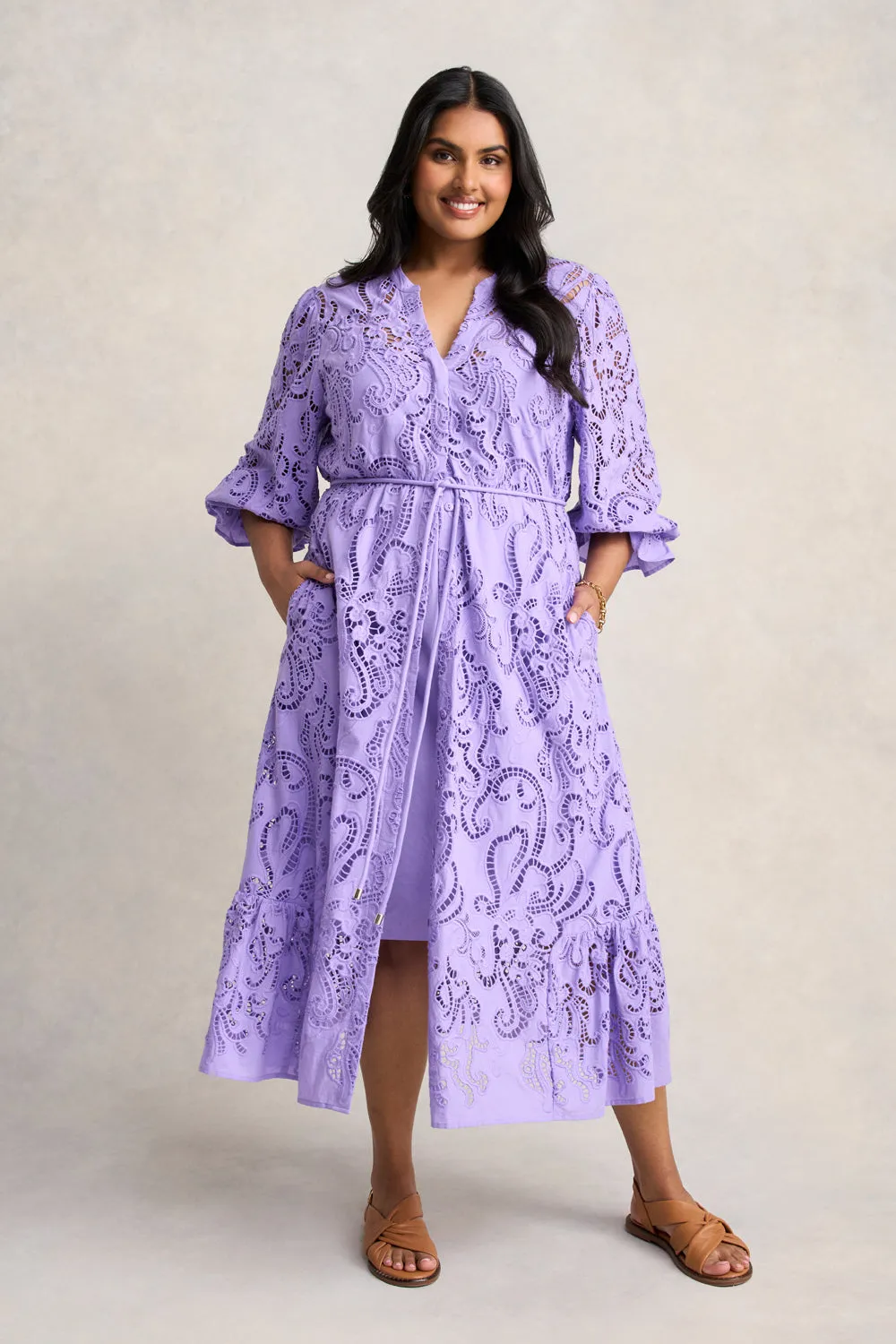 Broderie Lace Dress - Lilac