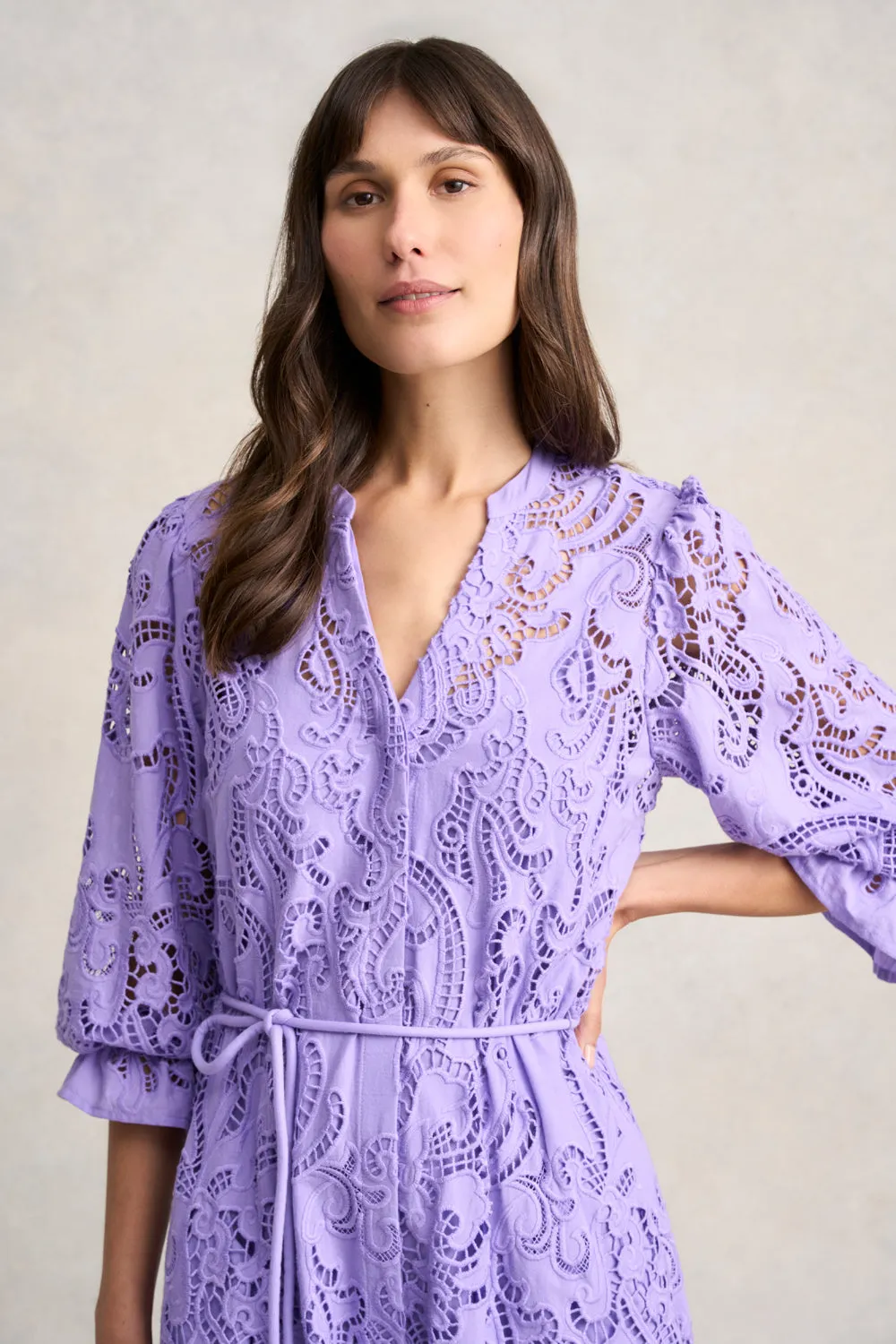 Broderie Lace Dress - Lilac