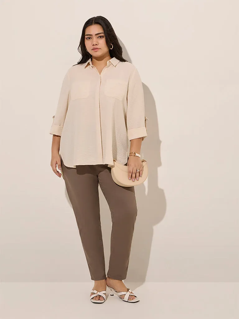 Buy Gia Brown Solid High-Rise Cotton Blend Jeggings from Westside