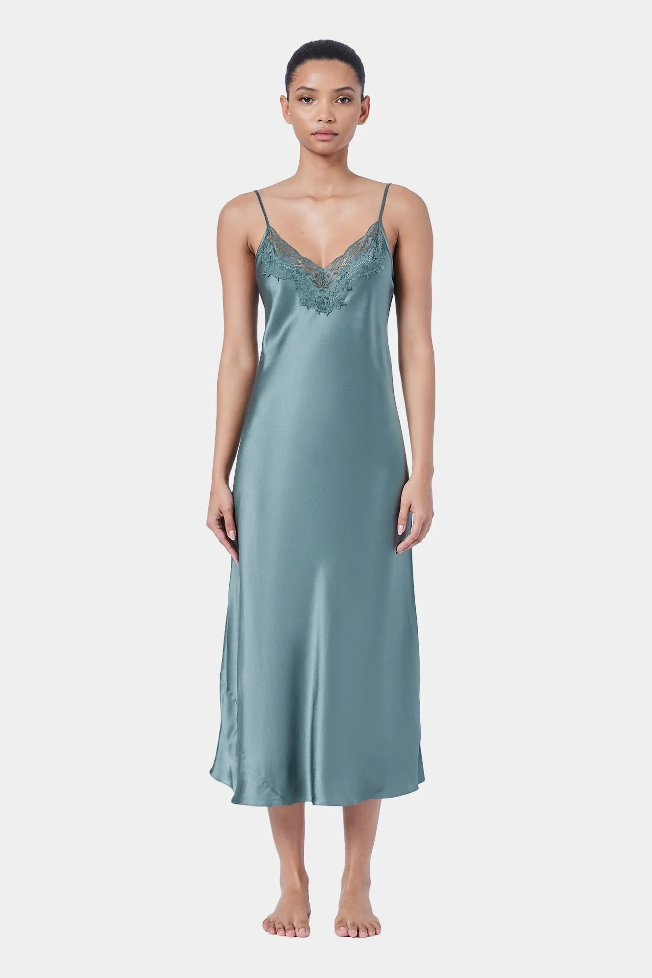 Ginia - Silk Lace Long Slip | Moss