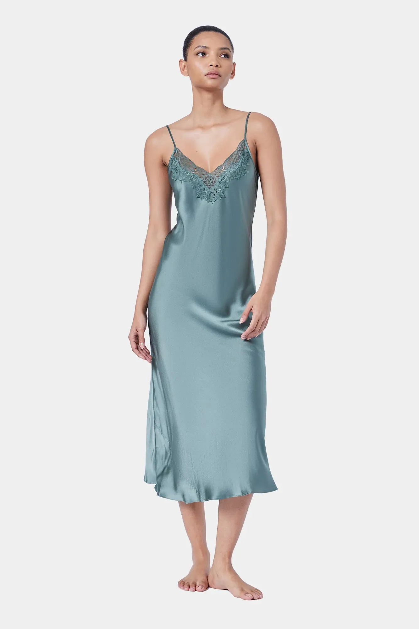 Ginia - Silk Lace Long Slip | Moss