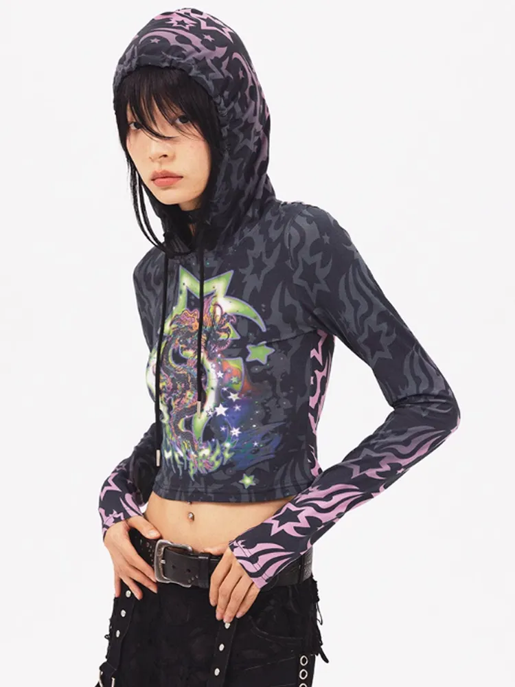 Hoddie Short Gradation Nichi Star Dragon Fancy Tops