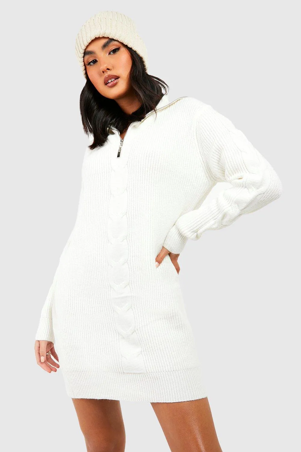 Premium Soft Knit Half Zip Cable Dress