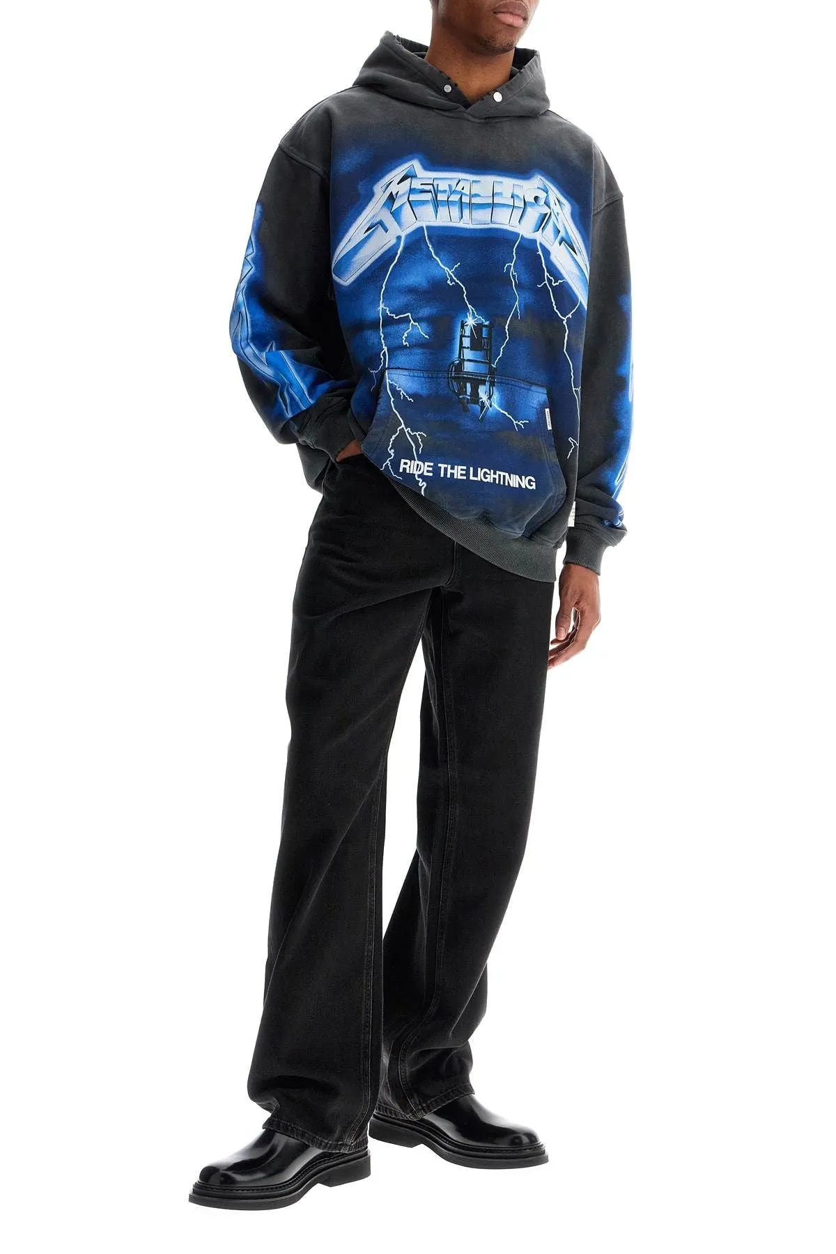 Represent Vintage Gray Cotton Hoodie Metallica Ride The Lightning