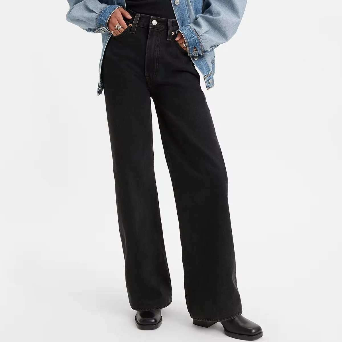 Ribcage Ribcage Wide Leg Rosie Posie PROMO Jeans - Black