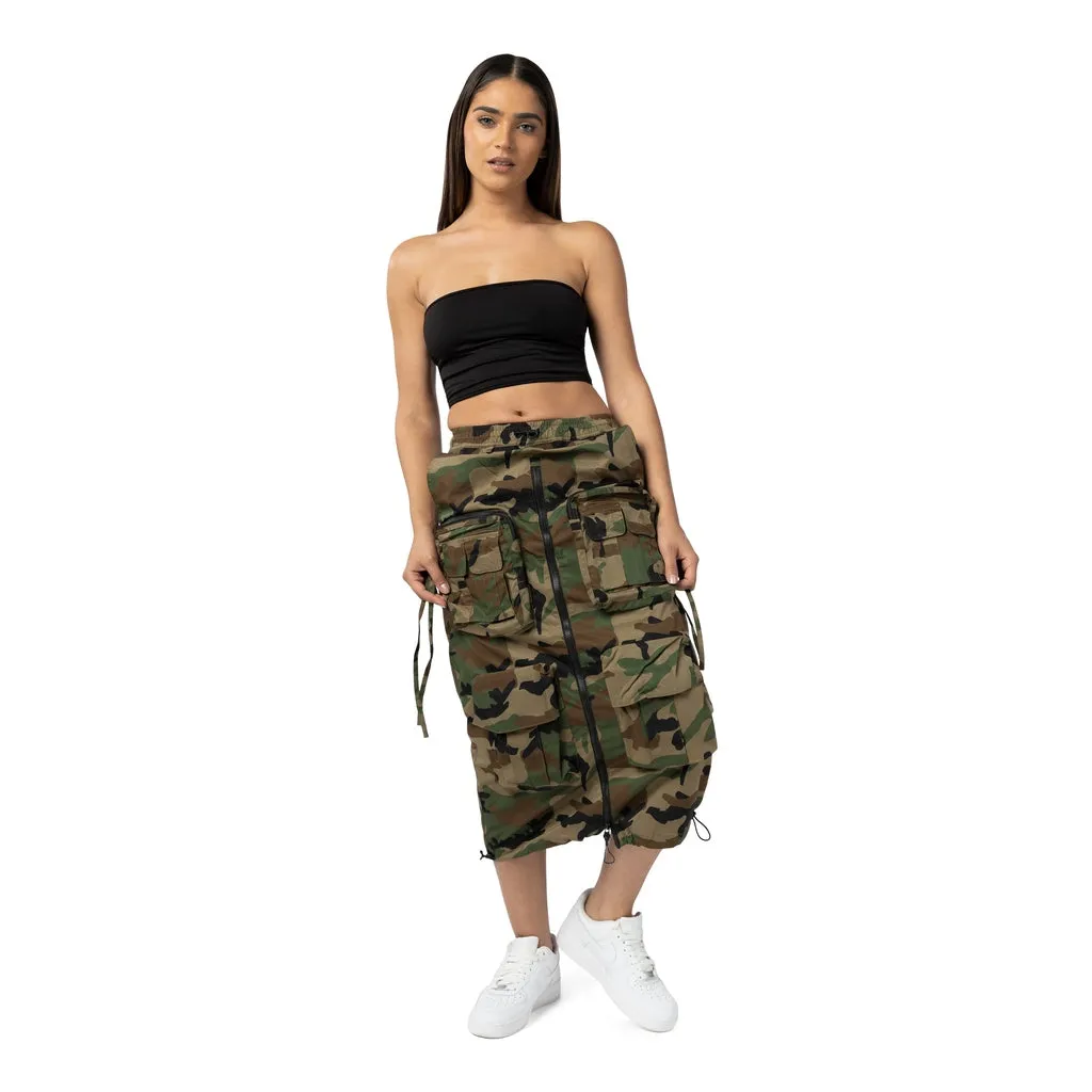 Straight Utility Long Skirt - Wood Camo